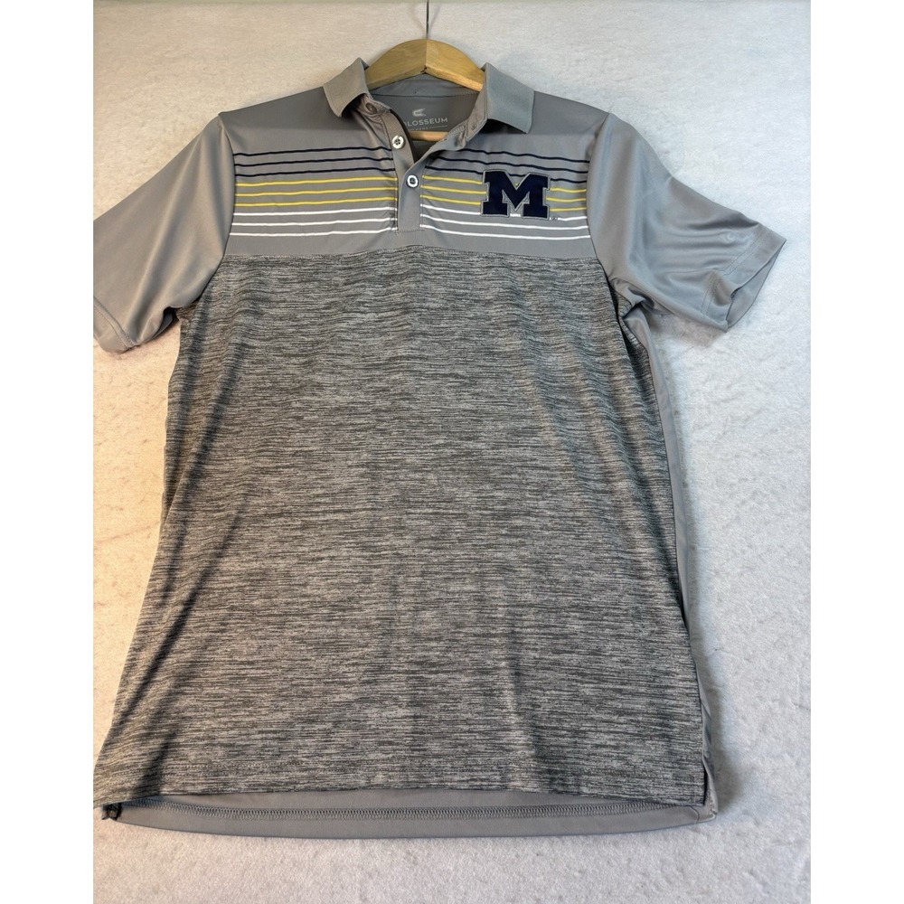 Michigan Wolverines (U Of M) Polo Shirt Men's Small Gray Golf Collared Striped